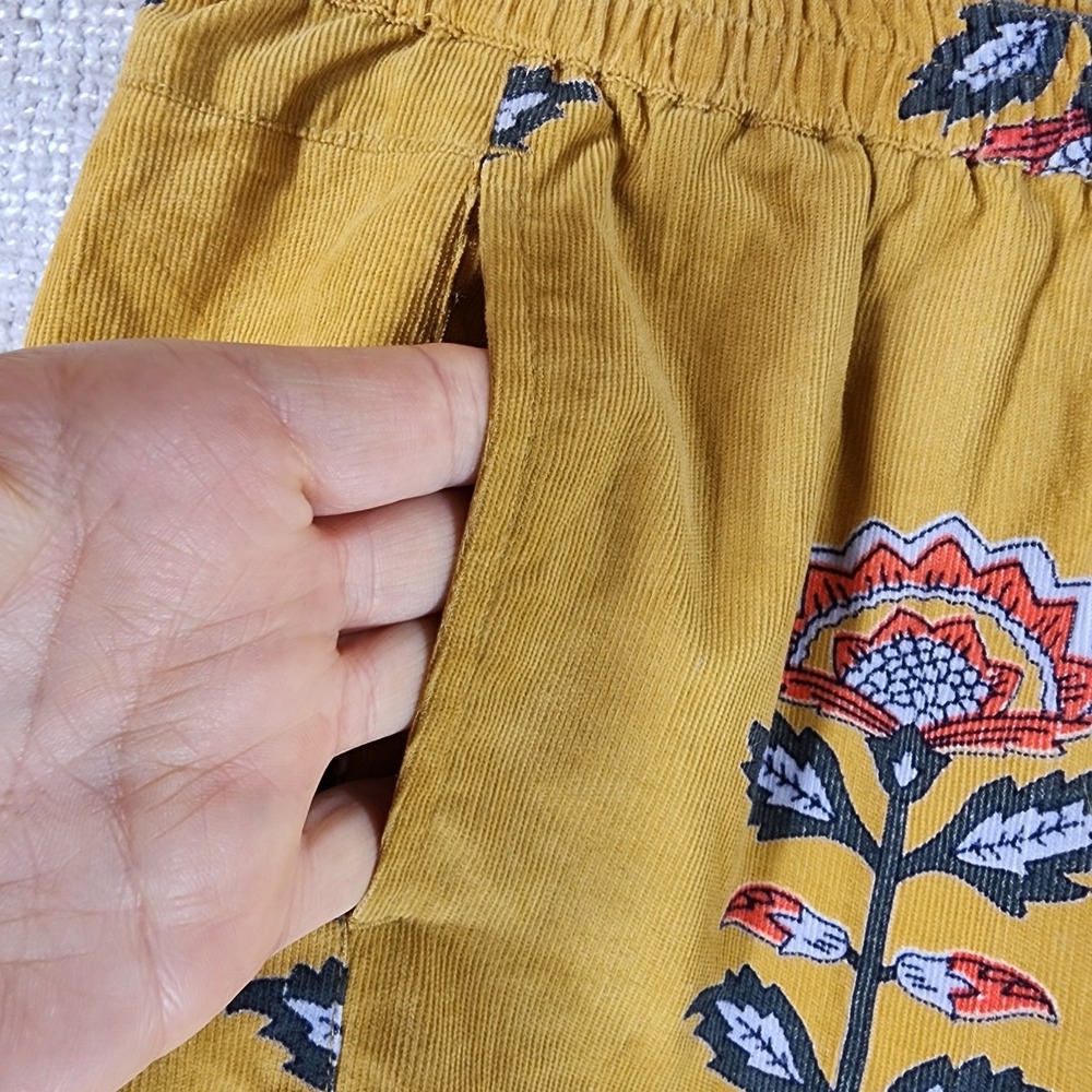 Ivy Jane Floral Print Corduroy Pants Womens S Gold Cropped Wide Leg Pullon EUC - Picture 2 of 11